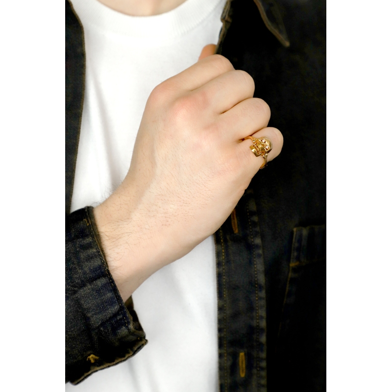 Anillo con calavera móvil en oro rosa 18k y diamantes  Anillo con calavera móvil en oro rosa 18k y diamantes