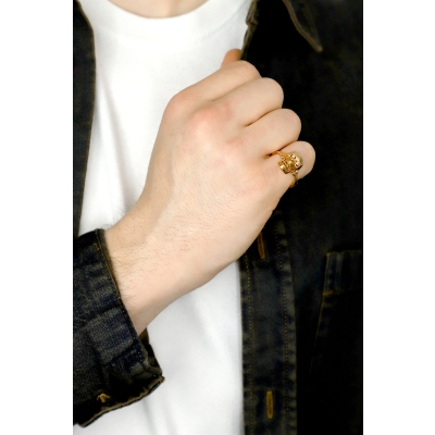 Anillo con calavera móvil en oro rosa 18k y diamantes 