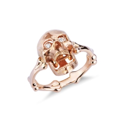 Anillo con calavera móvil en oro rosa 18k y diamantes