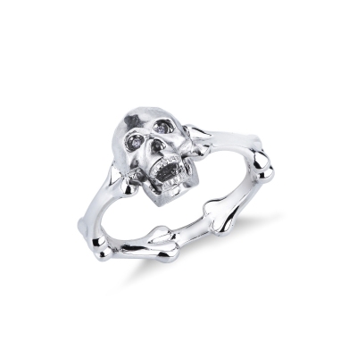 Anillo skull móvil en oro blanco 18k con diamantes