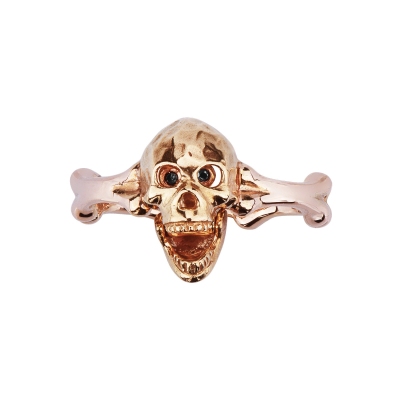 Anillo con skull móvil en oro rosa 18k y diamantes