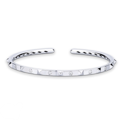 Brazalete hombre rígido en oro blanco 18k diamantes 