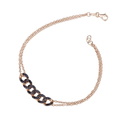 Pulsera cubana 6 eslabones oro rosa 18k con diamantes negros