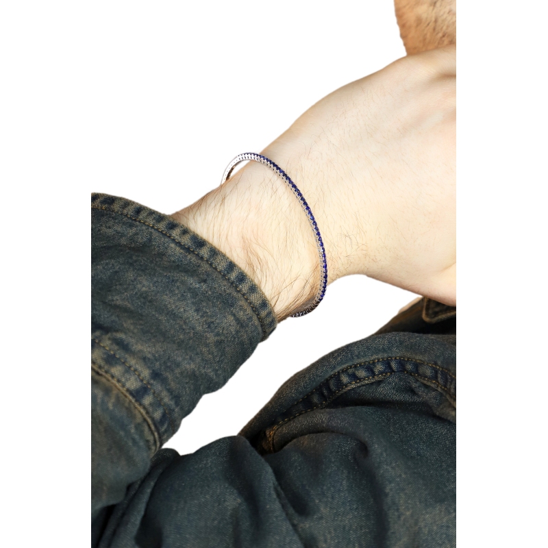Pulsera hombre Rígida Tennis con Zafiros Azules en Oro Blanco 18k
