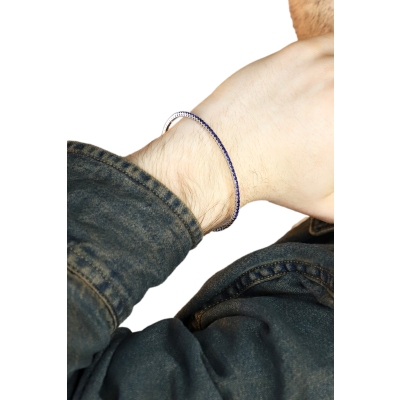 Pulsera hombre Rígida Tennis con Zafiros Azules en Oro Blanco 18k