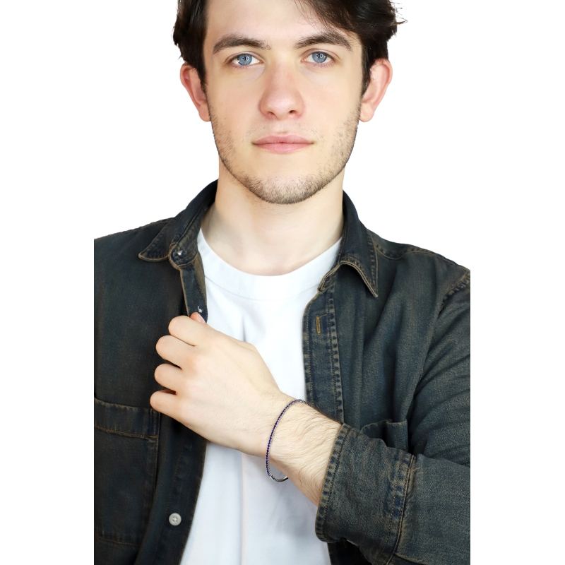 Pulsera hombre Rígida Tennis con Zafiros Azules en Oro Blanco 18k