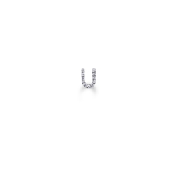 Pendiente de botón oro blanco con letra U en diamantes