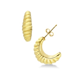 Pendientes de Media Luna Rayada en Oro Amarillo 750