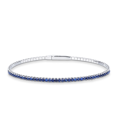 Pulsera hombre Rígida Tennis con Zafiros Azules en Oro Blanco 18k