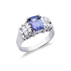 Anillo en oro blanco de 18k con tanzanita y diamantes
