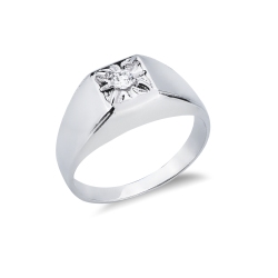Anillo solitario para hombre en oro blanco 18k cuenta con un diamante 0,12 ct