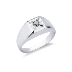 Anillo solitario hombre en oro blanco 18k diamante negro