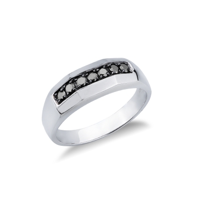 Anillo para hombre en oro blanco 18k siete diamantes negros