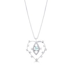 Collar corazón de aguamarina ovalada y diamantes oro 750