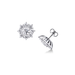 Pendientes Flor en Oro Blanco 18k con Diamantes Brillantes