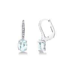 Pendientes en oro blanco 750 con aquamarina ovalada y diamantes