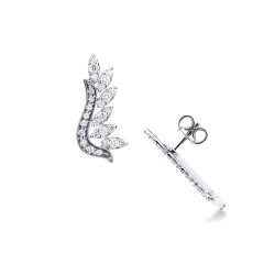 Pendientes diseño hojas en oro blanco de 18k con diamantes
