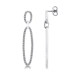 Pendientes diseño con dos óvalos en oro blanco de 18k