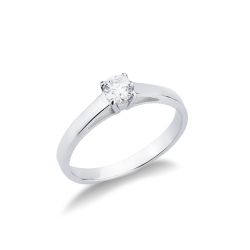 Anillo solitario de cuatro garras en oro blanco 18k con diamante CT 0,30