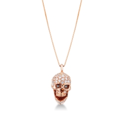 Collar hombre en oro rosa de 18k con colgante de calavera móvil
