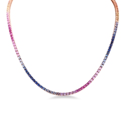 Gargantilla tenis en oro rosa 18k con zafiros multicolores