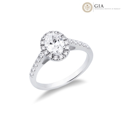 Anillo solitario en oro 18k con un diamante central ovalado GIA CT.1 F/VS