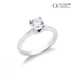 Anillo solitario lineal garras oro blanco 18 con diamante ct. 0,90