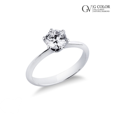 Anillo solitario de seis garras en oro 18 quilates con diamante ct. 0,90