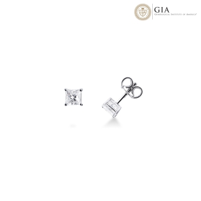 Pendientes oro blanco 18k con diamante certificado GIA corte princess