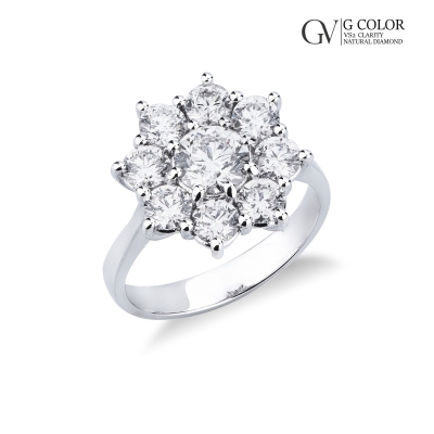 Anillo halo en forma de flor con diamante central CT0.90