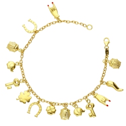 Brazalete de oro amarillo 18k adornado con charms de la suerte
