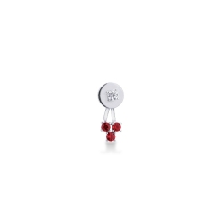 Mono pendiente en oro blanco 18k con rubies y diamante