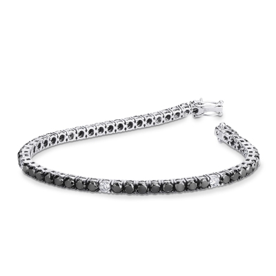 Pulsera Tennis hilo en oro blanco 18k engastada con diamantes negros y diamantes