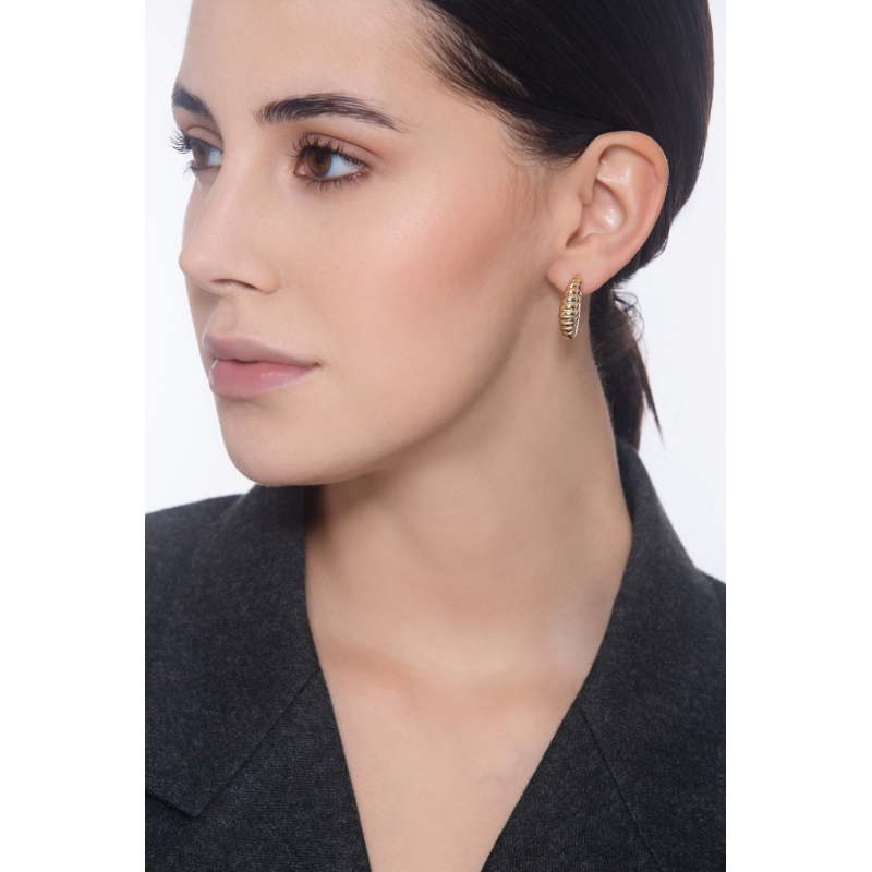 Pendientes de Media Luna Rayada en Oro Amarillo 750 Pendientes de Media Luna Rayada en Oro Amarillo 750