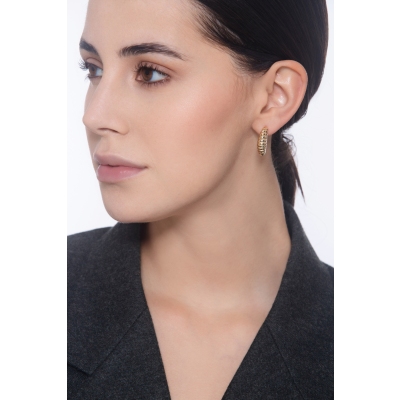 Pendientes de Media Luna Rayada en Oro Amarillo 750