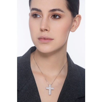 Collar oro blanco de 18k con colgante cruz