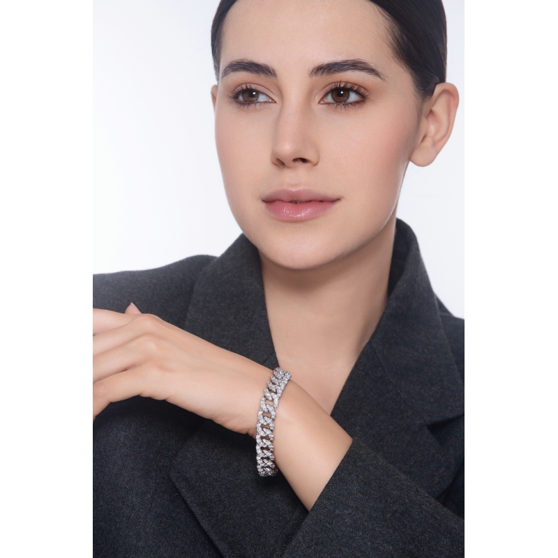 Pulsera cubana en oro blanco de 18 quilates con diamantes naturales