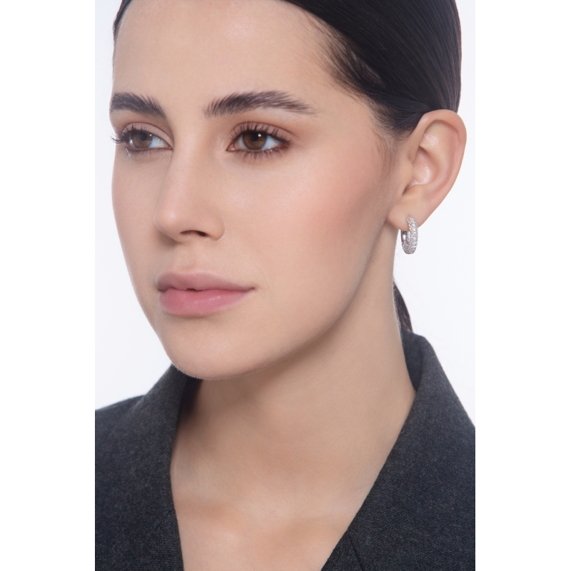 Pendientes aro en oro blanco de 18k con diamantes naturales