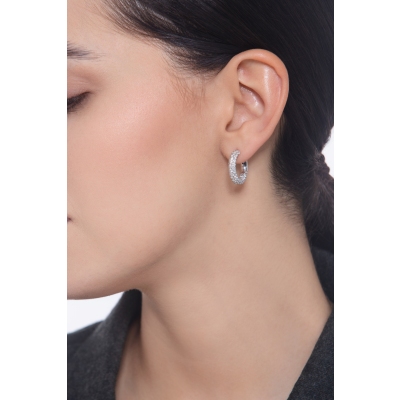 Pendientes aro en oro blanco de 18k con diamantes naturales