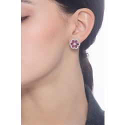 Pendientes en forma de flor con Rubíes y Diamantes en Oro Blanco 18k 2
