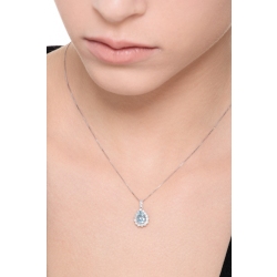 Collar colgante de oro blanco de 18 kilates con gota de aguamarina y diamantes 2