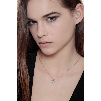 Collar corazon halo de aguamarina y diamantes oro blanco 750  