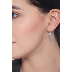 Pendientes ovalados en oro blanco 750 con diamantes y aguamarinas 2