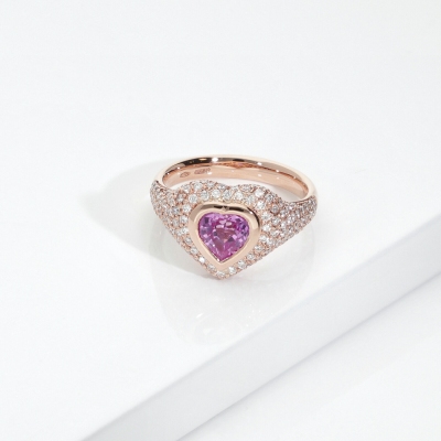Anillo meñique en oro rosa 18k zafiro rosa y diamantes
