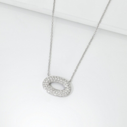 Gargantilla oro blanco 18k con colgante ovalado pavé 2