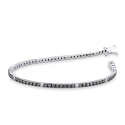 Brazalete unisex tennis fino en oro blanco de 18 quilates con diamantes negros y blancos