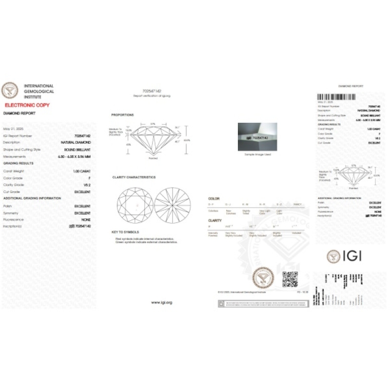 Diamante certificado IGI 1.00 CT F VS2