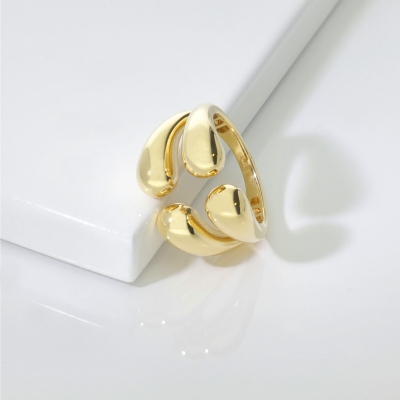 Anillo abierto chunky de oro amarillo 18k con doble gota