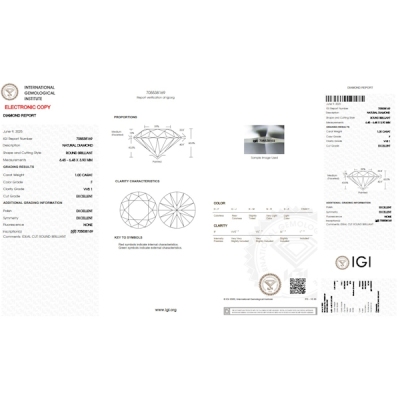 Diamante certificado IGI 1.00CT F VVS1