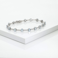 Pulsera alternada en oro blanco 18k con aguamarinas y diamantes 2